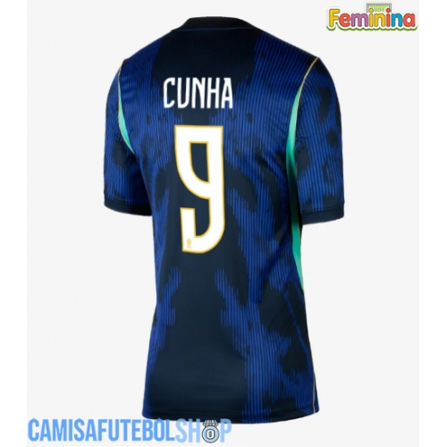 Camisa de time de futebol Brasil Matheus Cunha #9 Replicas 2º Equipamento Feminina Mundo 2026 Manga Curta